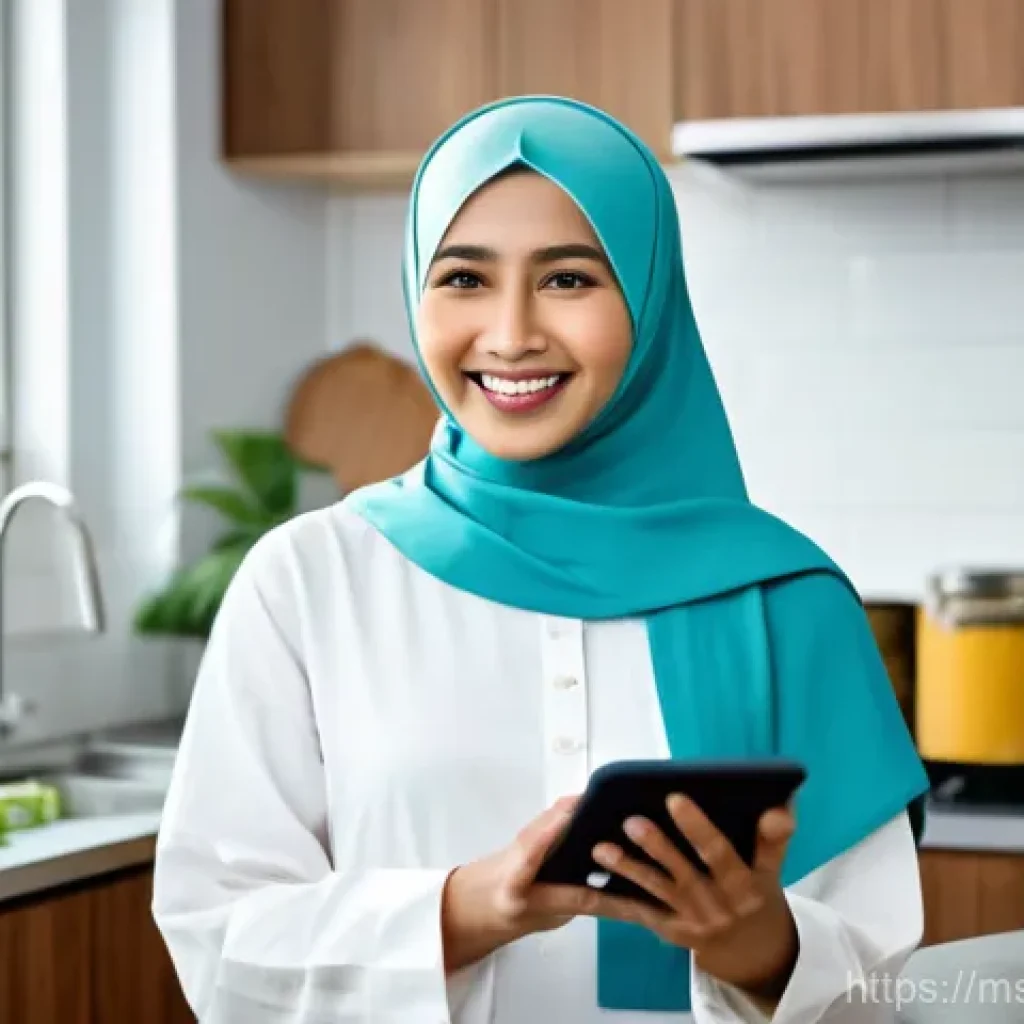 힌디어와 AI 번역 - **Prompt:** A cheerful Malaysian woman in her late 20s, wearing a modest hijab and casual home attir...