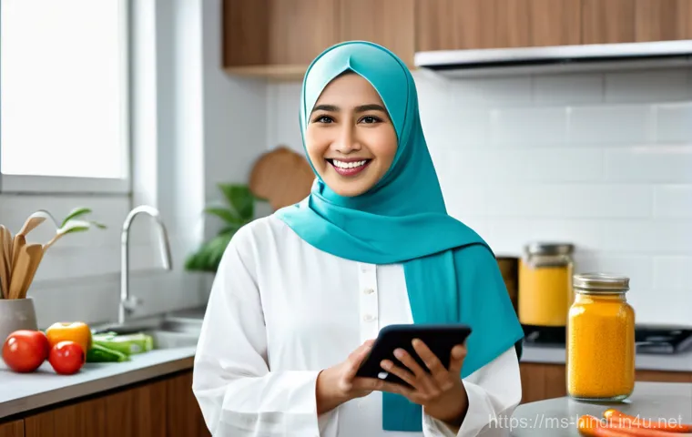 힌디어와 AI 번역 - **Prompt:** A cheerful Malaysian woman in her late 20s, wearing a modest hijab and casual home attir...