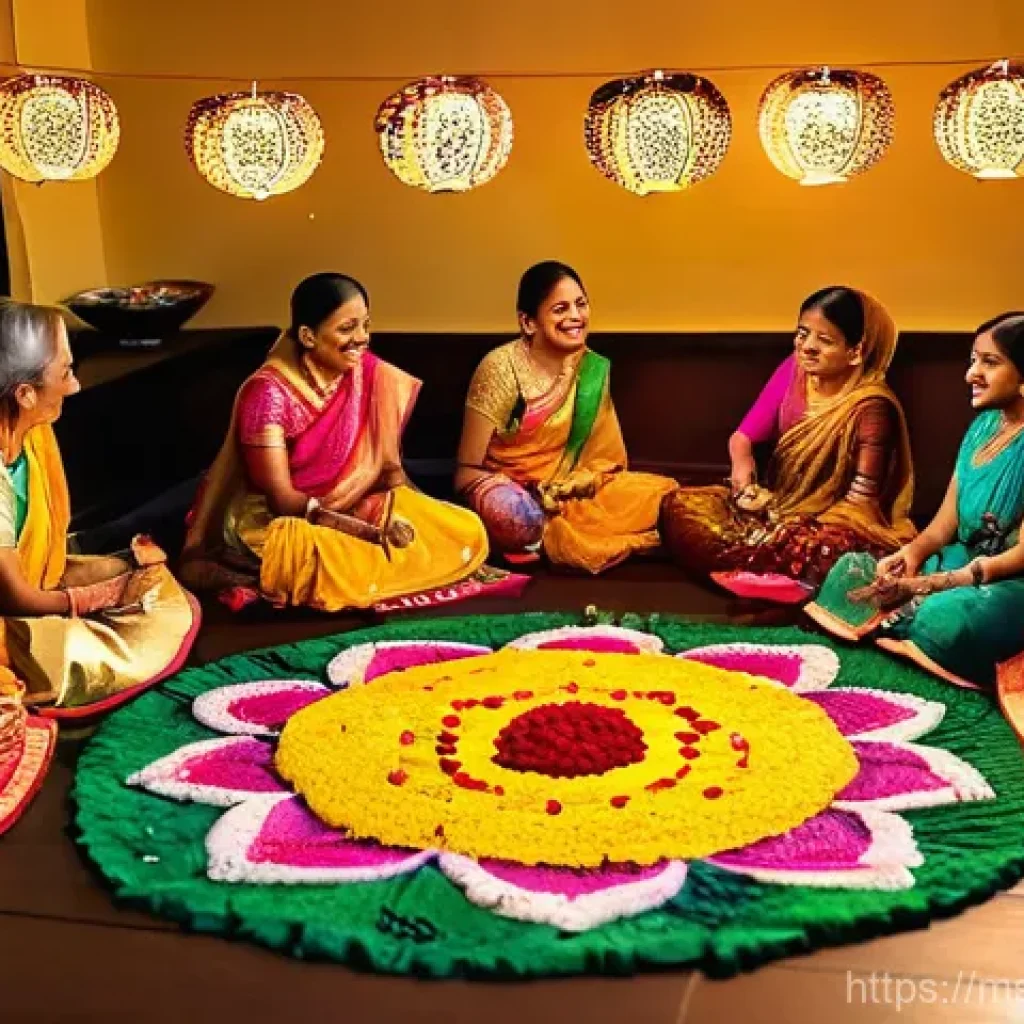 힌디어 명절과 행사 - **Deepavali Celebration in a Malaysian Home:** A vibrant and joyful scene capturing a Deepavali cele...