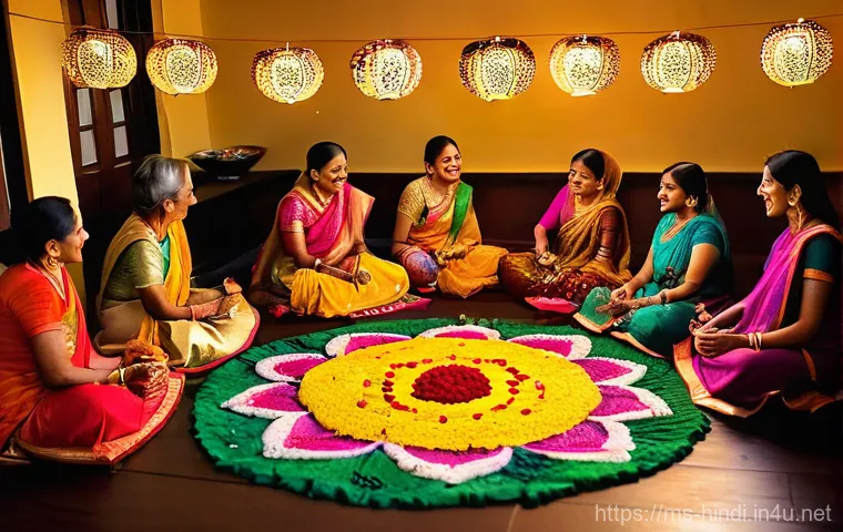 힌디어 명절과 행사 - **Deepavali Celebration in a Malaysian Home:** A vibrant and joyful scene capturing a Deepavali cele...