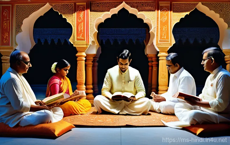 힌디어 산스크리트어 관계 - **Prompt 2: A River of Words: From Ancient Lore to Modern Echoes**
    A sweeping panoramic view dep...