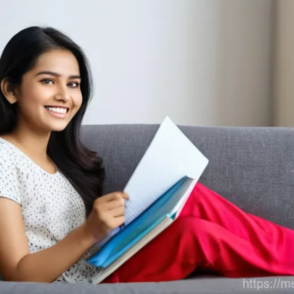 힌디어 단어 암기법 - **Prompt:** A young Malaysian woman, aged 20s, with a warm smile, is comfortably seated on a plush s...