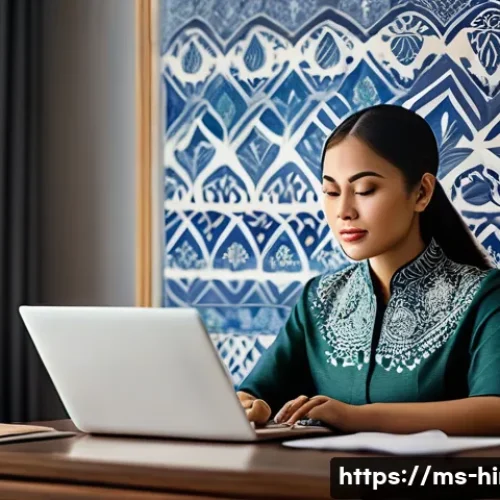 힌디어 속담과 격언 - A serene office scene featuring a Malay professional in modern business attire, sitting calmly at a ...