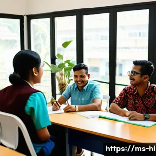 힌디어로 토론하기 - A vibrant classroom scene in Malaysia where a diverse group of young Malay adults are actively learn...