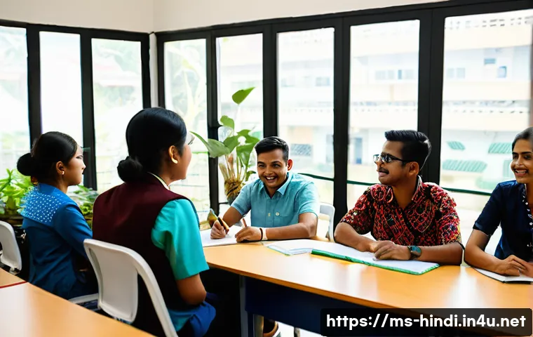 힌디어로 토론하기 - A vibrant classroom scene in Malaysia where a diverse group of young Malay adults are actively learn...