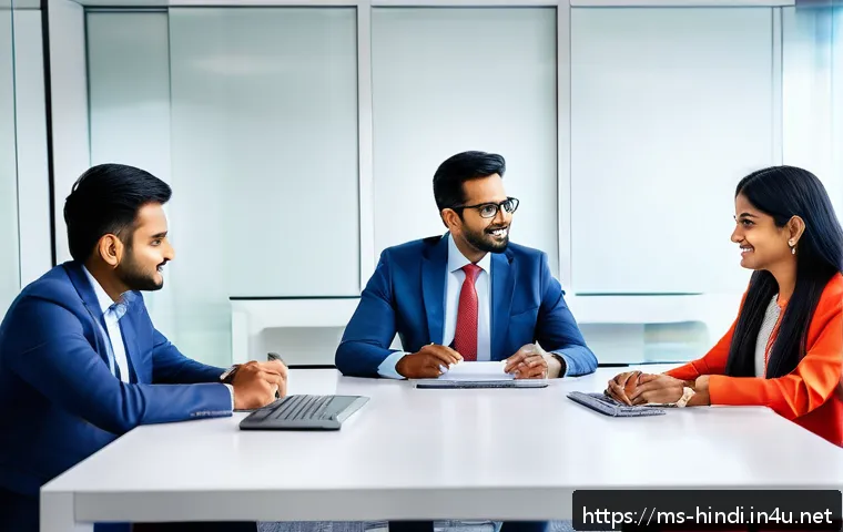 힌디어와 경제 - A vibrant Indian business meeting scene in a modern office, featuring diverse professionals communic...