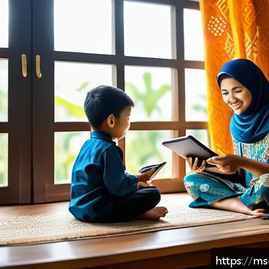 힌디어와 전자책 - A cozy Malaysian home interior featuring a family reading digital books together on tablets and e-re...